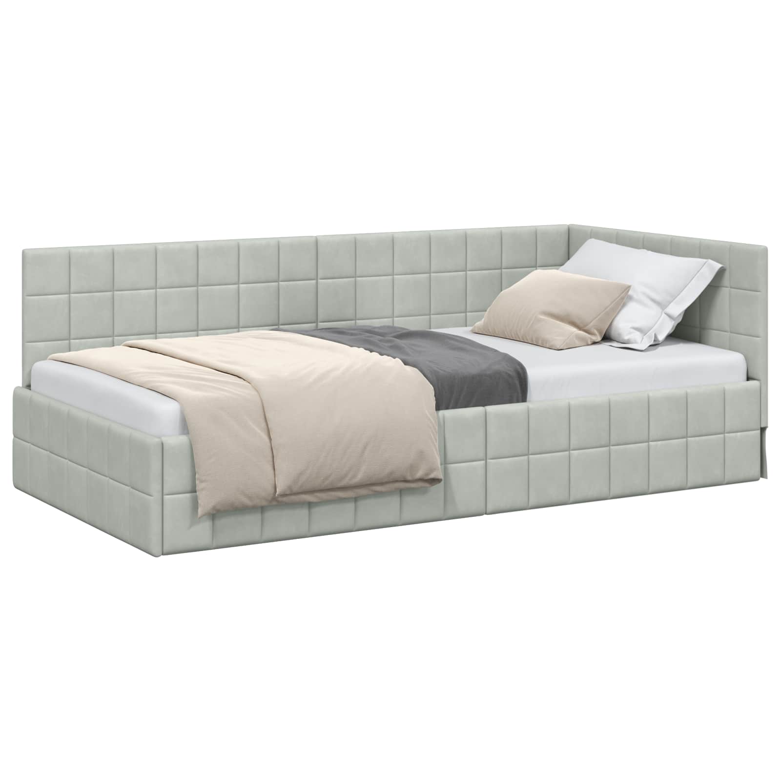Cadre de lit d'angle Gris clair 100 cm x 200 cm Velours - XIOS