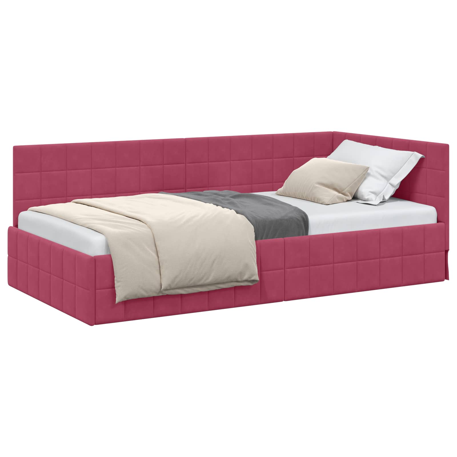 Cadre de lit d'angle Bordeaux 100 cm x 200 cm Velours - XIOS