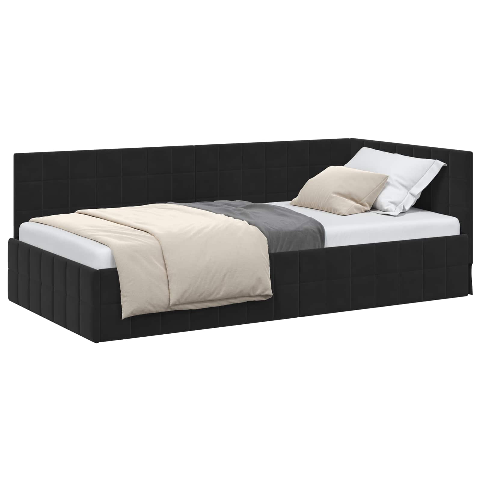 Cadre de lit d'angle Noir 100 cm x 200 cm Velours