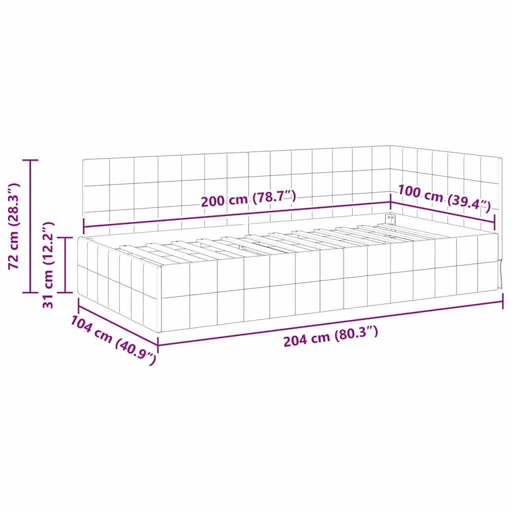 Cadre de lit d'angle Crème 100 cm x 200 cm Velours - XIOS