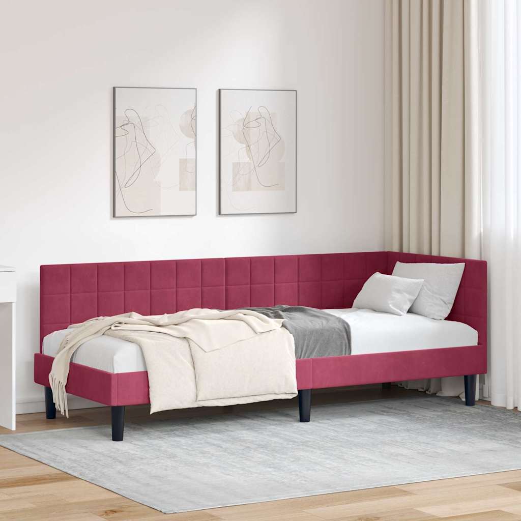 Cadre de lit d'angle Bordeaux 80 cm x 200 cm Velours - XIOS