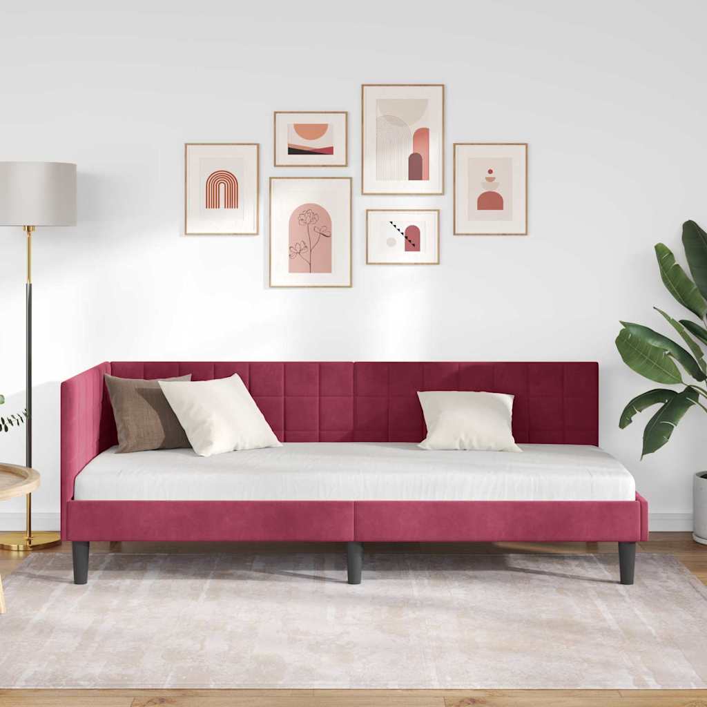 Cadre de lit d'angle Bordeaux 80 cm x 200 cm Velours - XIOS
