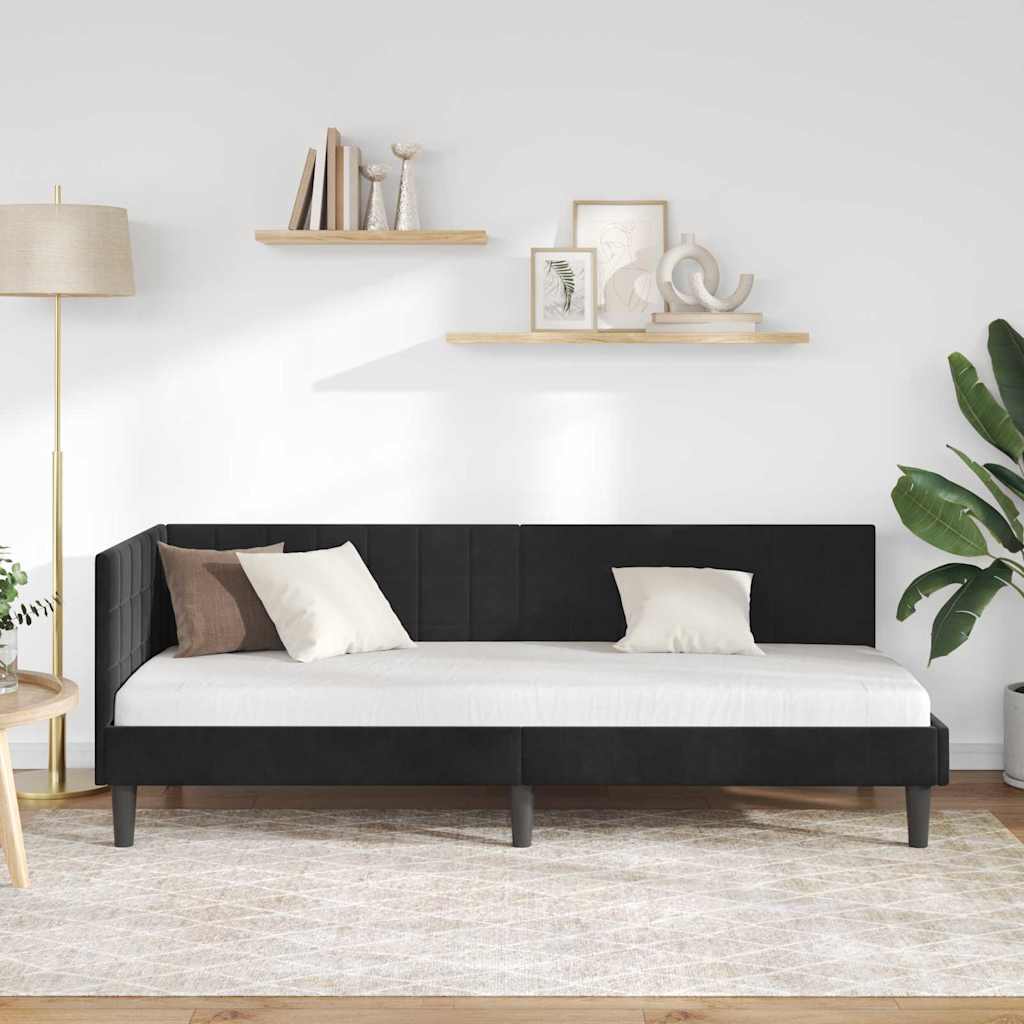 Cadre de lit d'angle Noir 80 cm x 200 cm Velours - XIOS