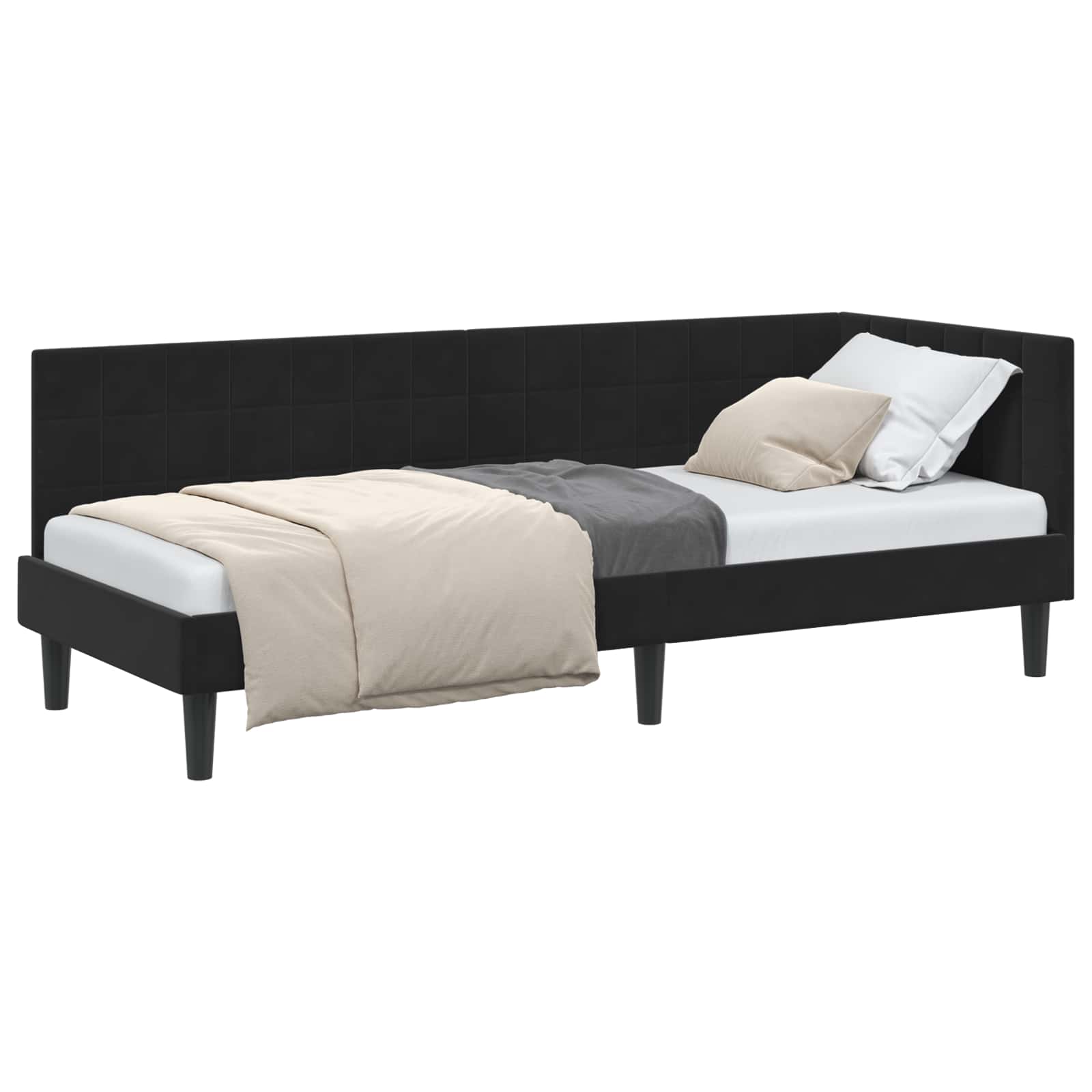 Cadre de lit d'angle Noir 80 cm x 200 cm Velours - XIOS