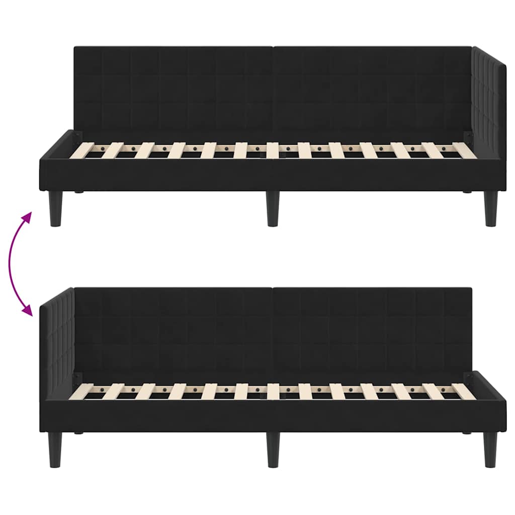 Cadre de lit d'angle Noir 80 cm x 200 cm Velours - XIOS