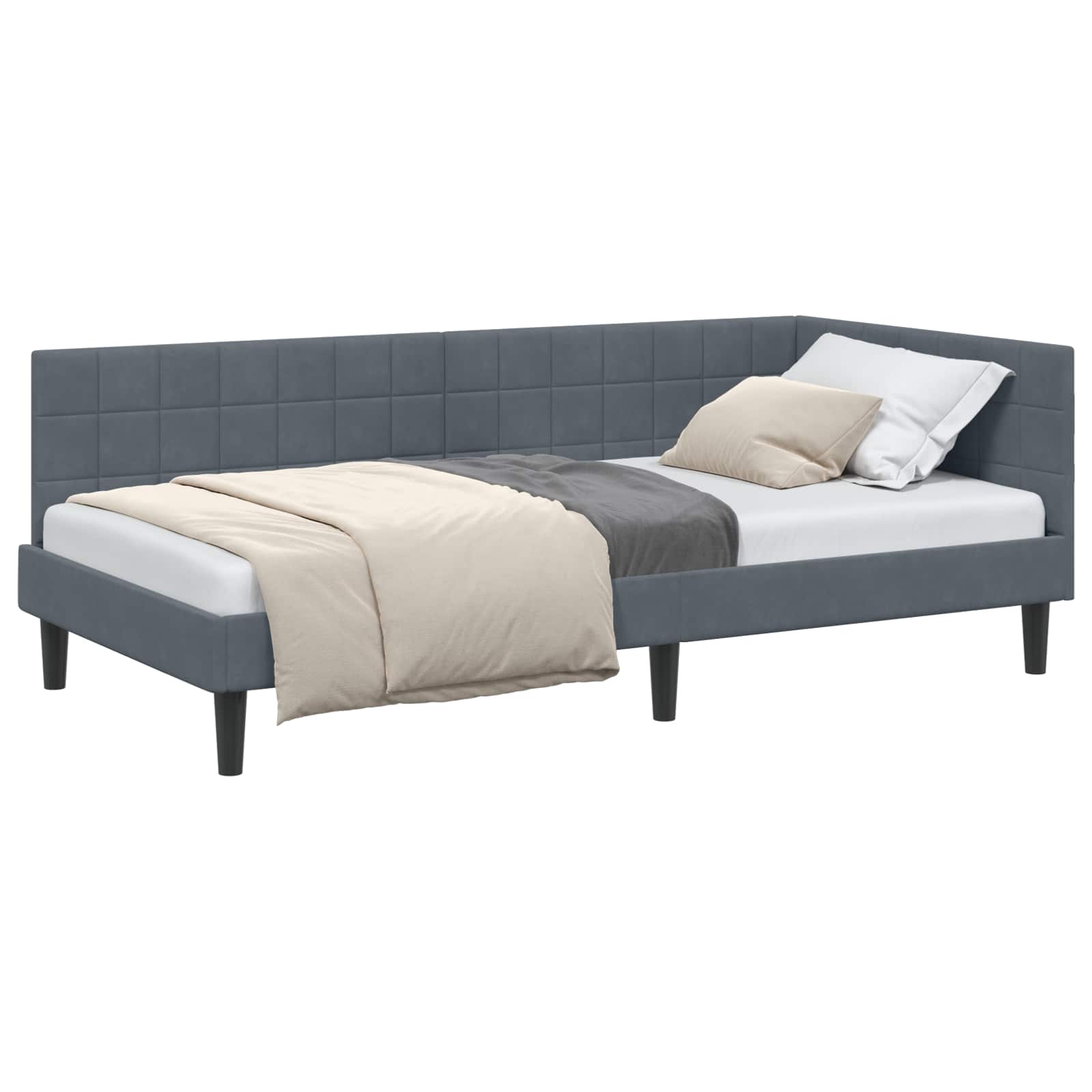 Cadre de lit d'angle Gris foncé 90 cm x 190 cm Velours - XIOS