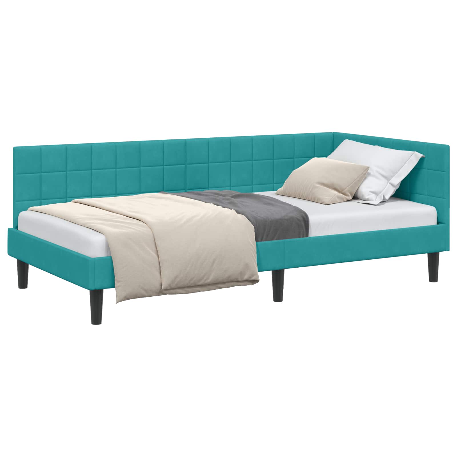 Cadre de lit d'angle Turquoise 90 cm x 190 cm Velours - XIOS