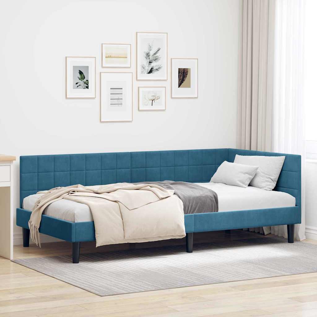 Cadre de lit d'angle Bleu 90 cm x 200 cm Velours - XIOS