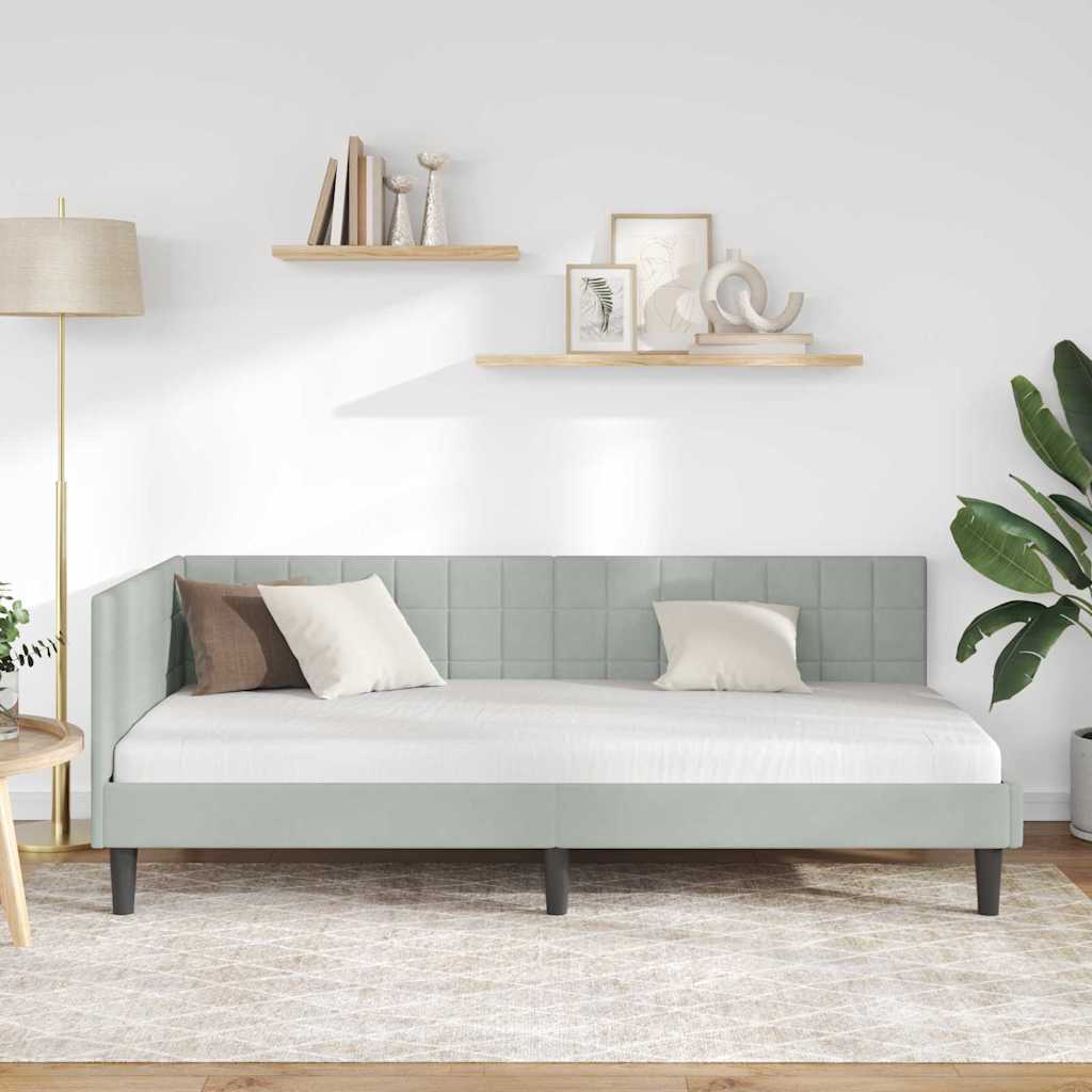 Cadre de lit d'angle Gris clair 90 cm x 200 cm Velours - XIOS