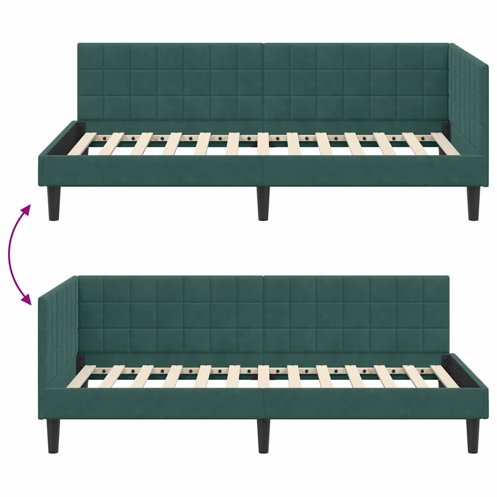 Cadre de lit d'angle Vert foncé 90 cm x 200 cm Velours - XIOS