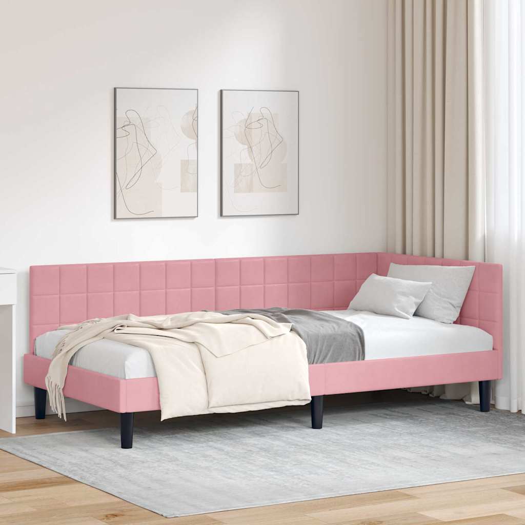 Cadre de lit d'angle avec tête de lit Rose 90 x 200 cm Velours - XIOS