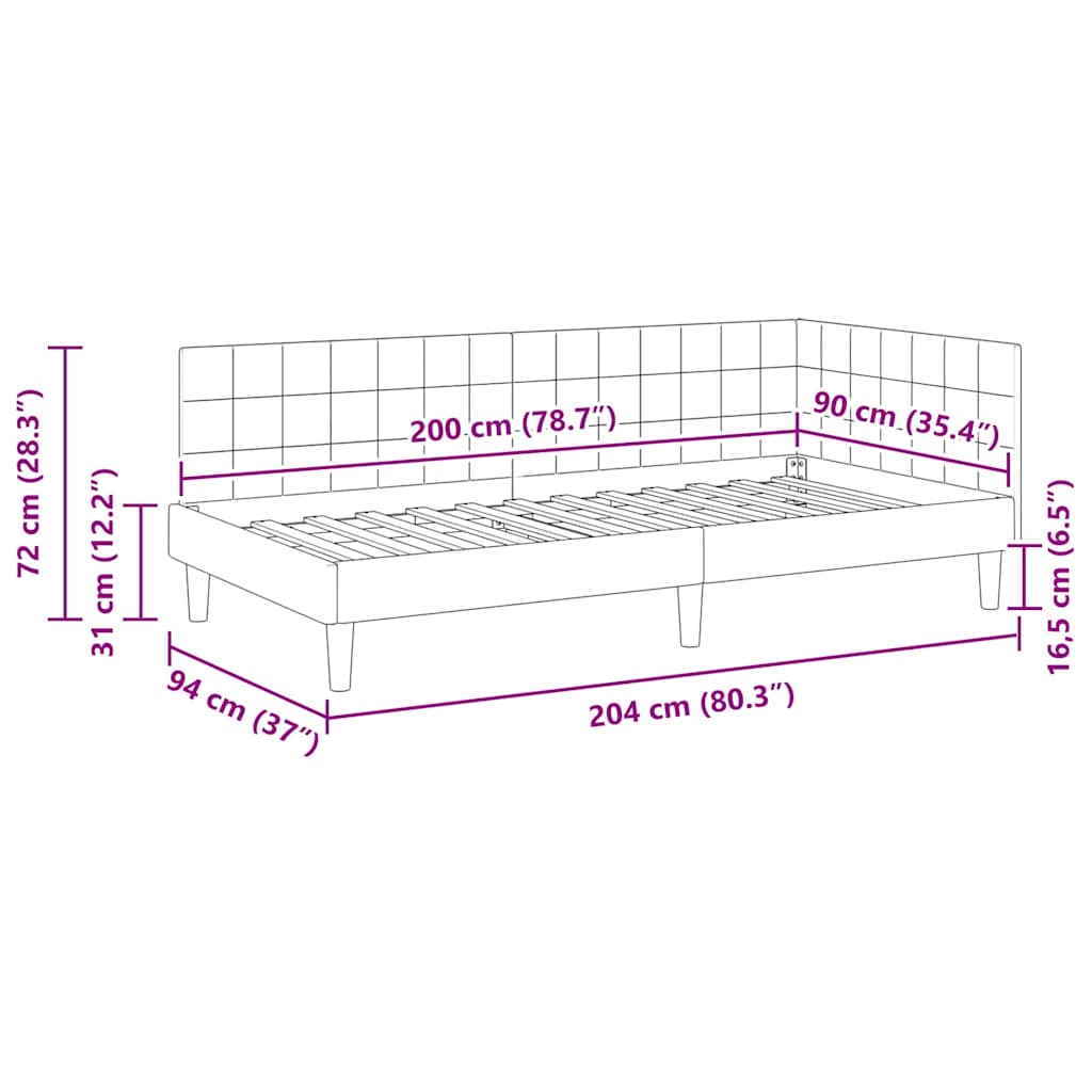 Cadre de lit d'angle Turquoise 90 cm x 200 cm Velours - XIOS