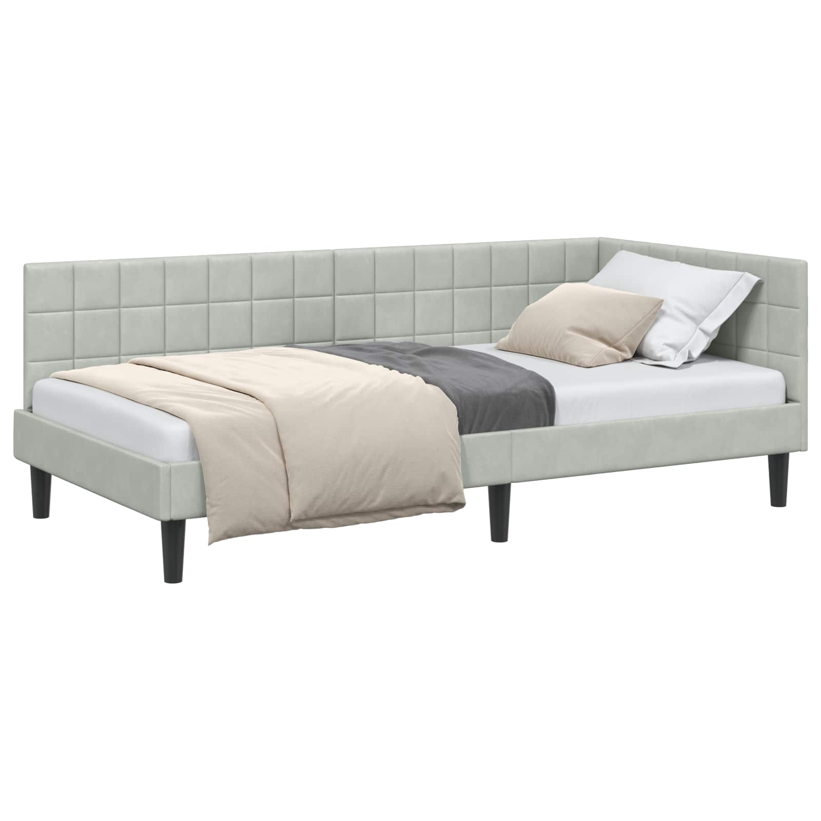 Cadre de lit d'angle Gris clair 100 cm x 200 cm Velours - XIOS