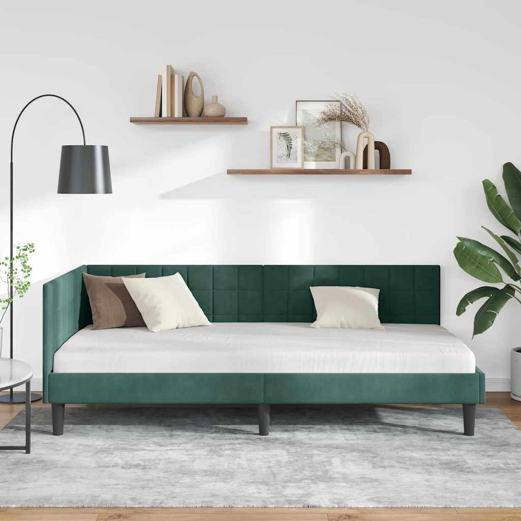 Cadre de lit d'angle Vert foncé 100 cm x 200 cm Velours - XIOS