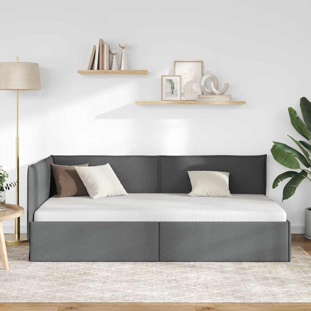 Cadre de lit d'angle Gris foncé 80 x 200 cm tissu - XIOS