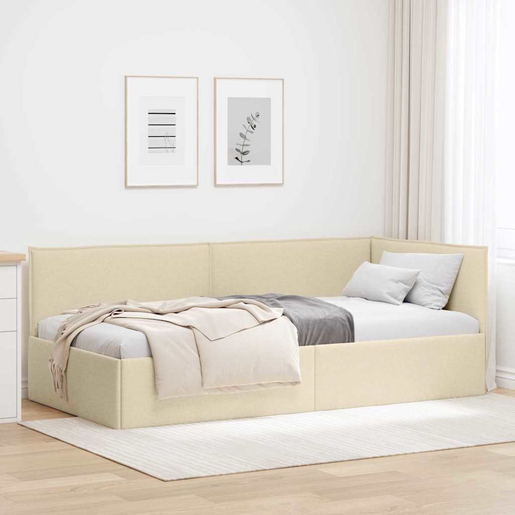 Cadre de lit d'angle avec tête de lit Crème 80 x 200 cm tissu - XIOS