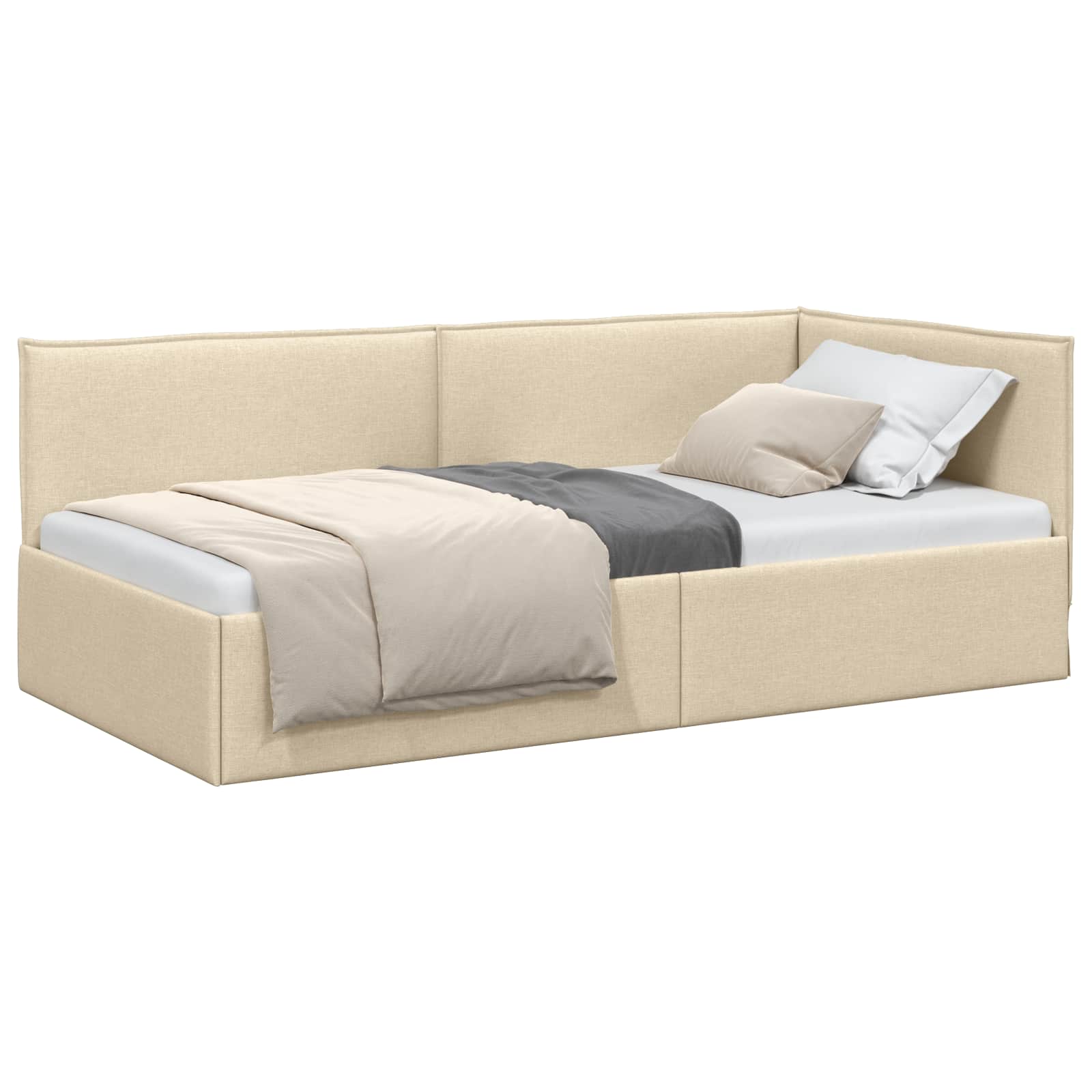 Cadre de lit d'angle avec tête de lit Crème 80 x 200 cm tissu - XIOS