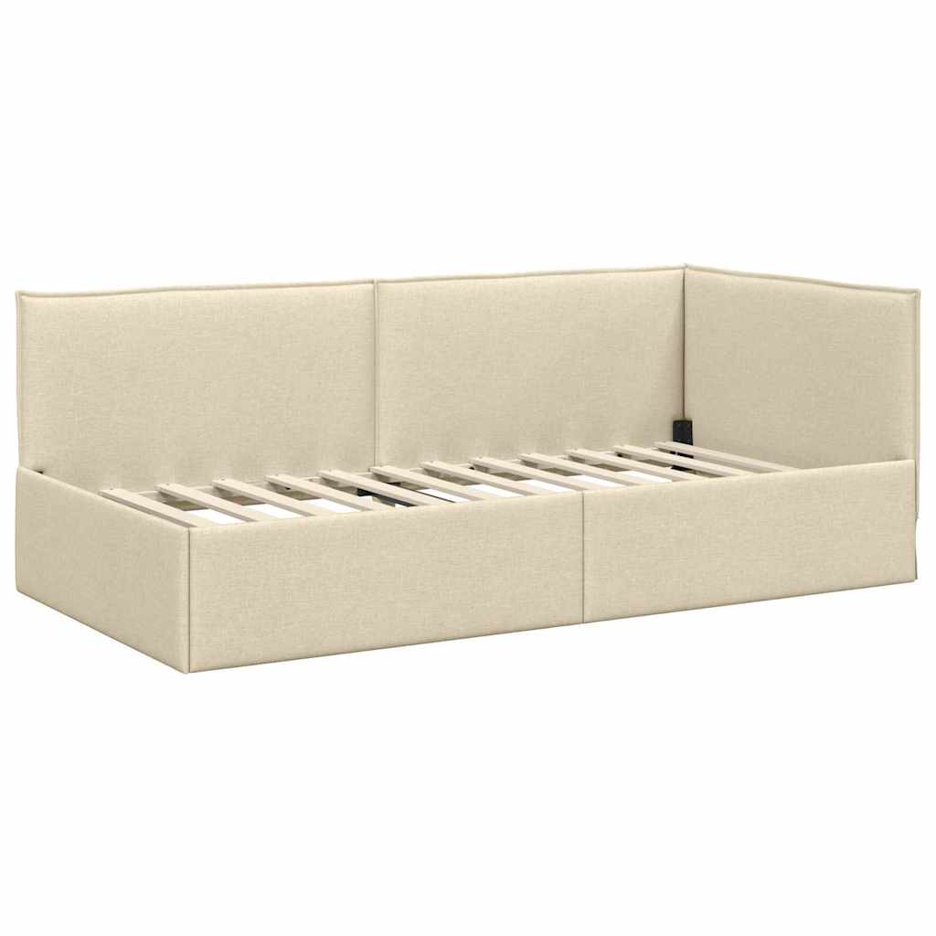Cadre de lit d'angle avec tête de lit Crème 80 x 200 cm tissu - XIOS