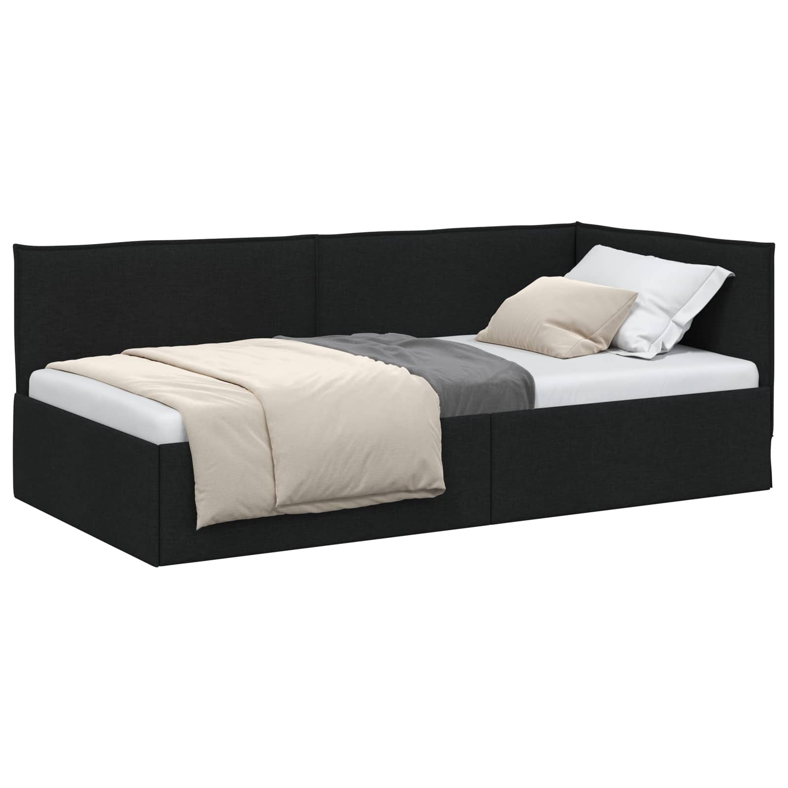 Cadre de lit d'angle avec tête de lit Noir 90 x 190 cm tissu - XIOS