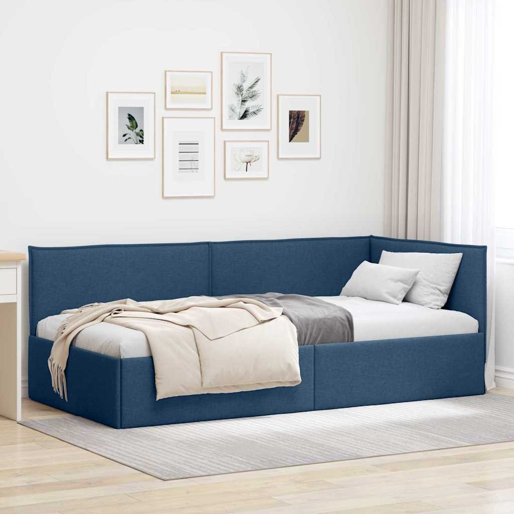 Cadre de lit d'angle avec tête de lit Bleu 100 x 200 cm tissu - XIOS