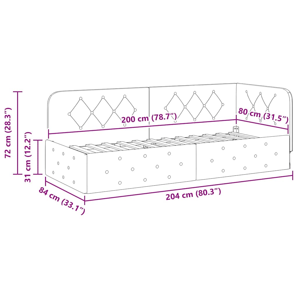 Cadre de lit d'angle Gris clair 80 x 200 cm tissu - XIOS