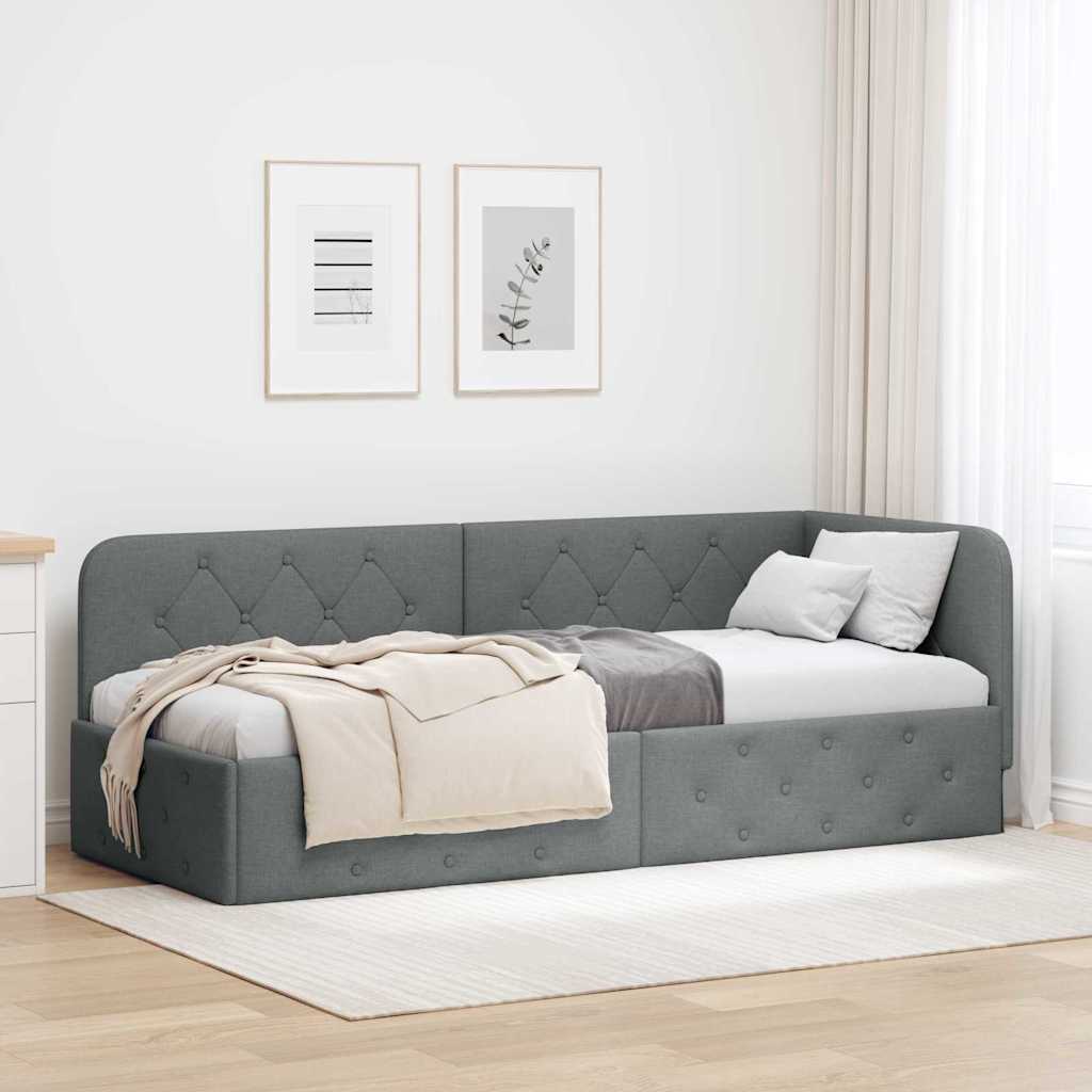 Cadre de lit d'angle Gris foncé 80 x 200 cm tissu - XIOS