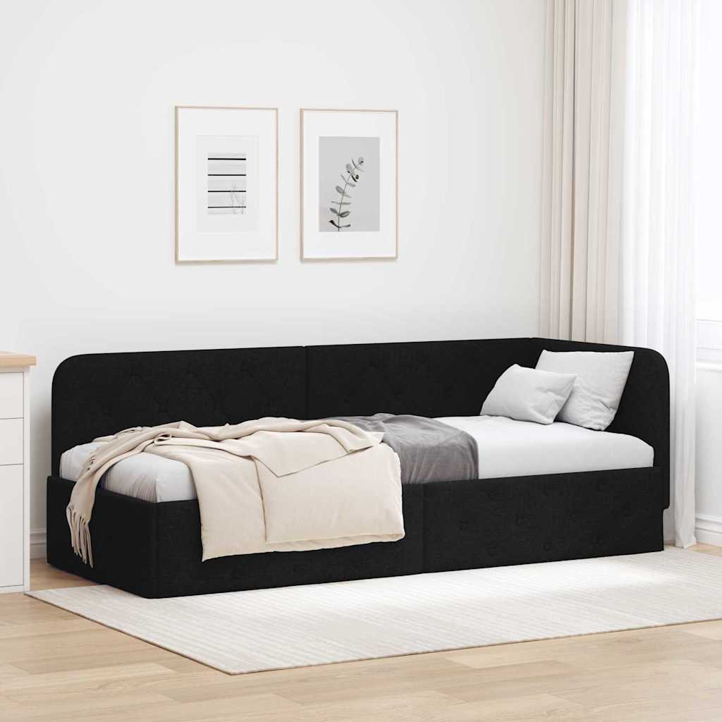 Cadre de lit d'angle avec tête de lit Noir 80 x 200 cm tissu - XIOS