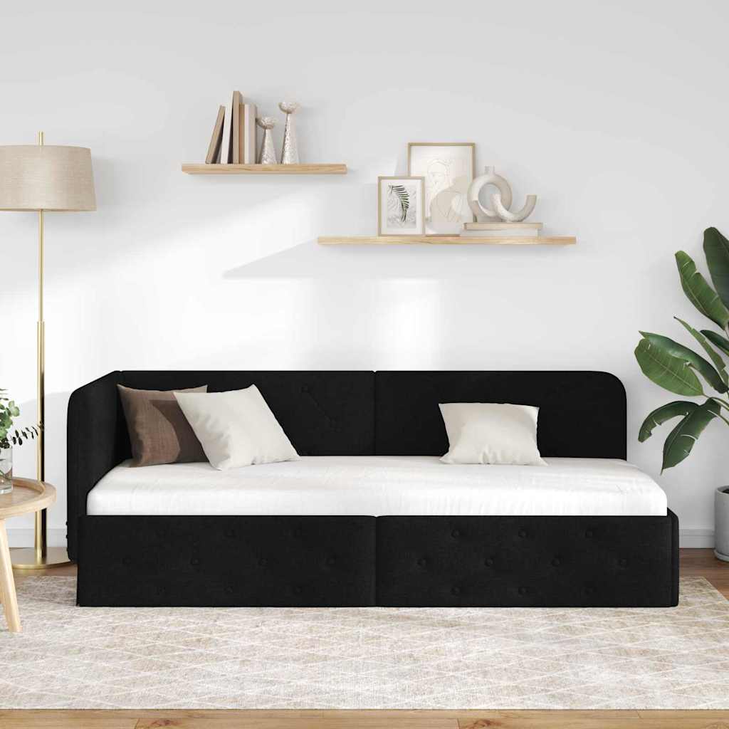 Cadre de lit d'angle avec tête de lit Noir 80 x 200 cm tissu - XIOS