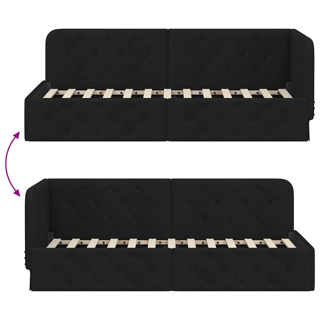 Cadre de lit d'angle avec tête de lit Noir 80 x 200 cm tissu - XIOS