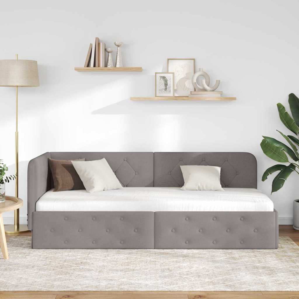 Cadre de lit d'angle avec tête de lit Taupe 80 x 200 cm tissu - XIOS