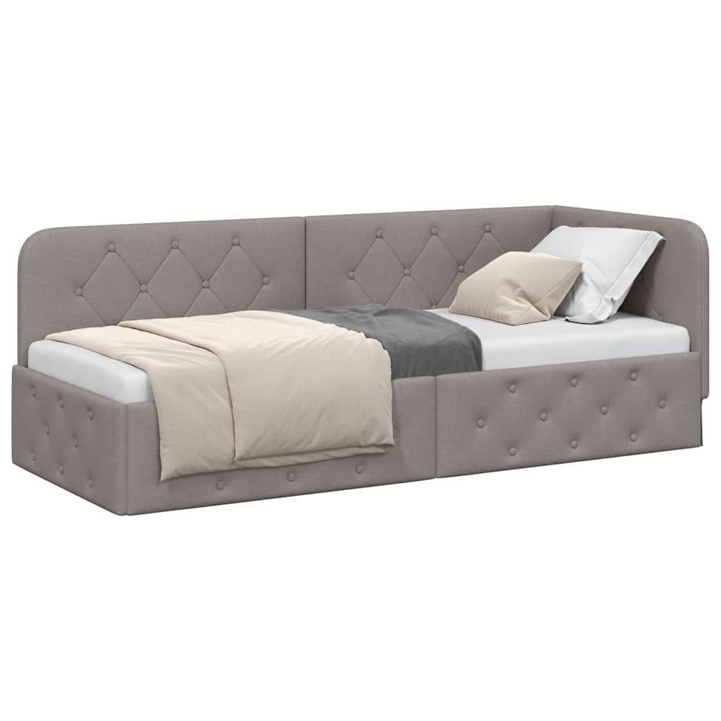 Cadre de lit d'angle avec tête de lit Taupe 80 x 200 cm tissu - XIOS