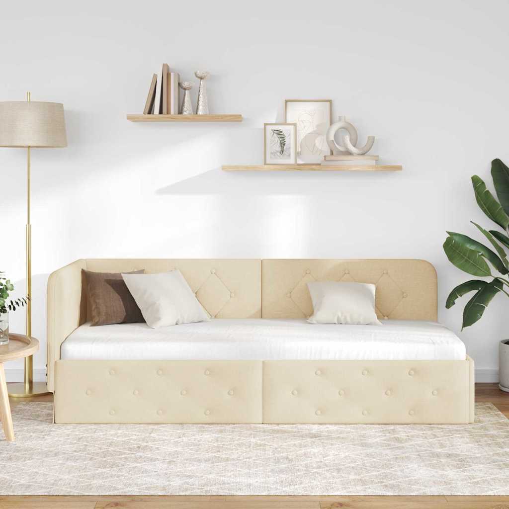 Cadre de lit d'angle avec tête de lit Crème 80 x 200 cm tissu - XIOS