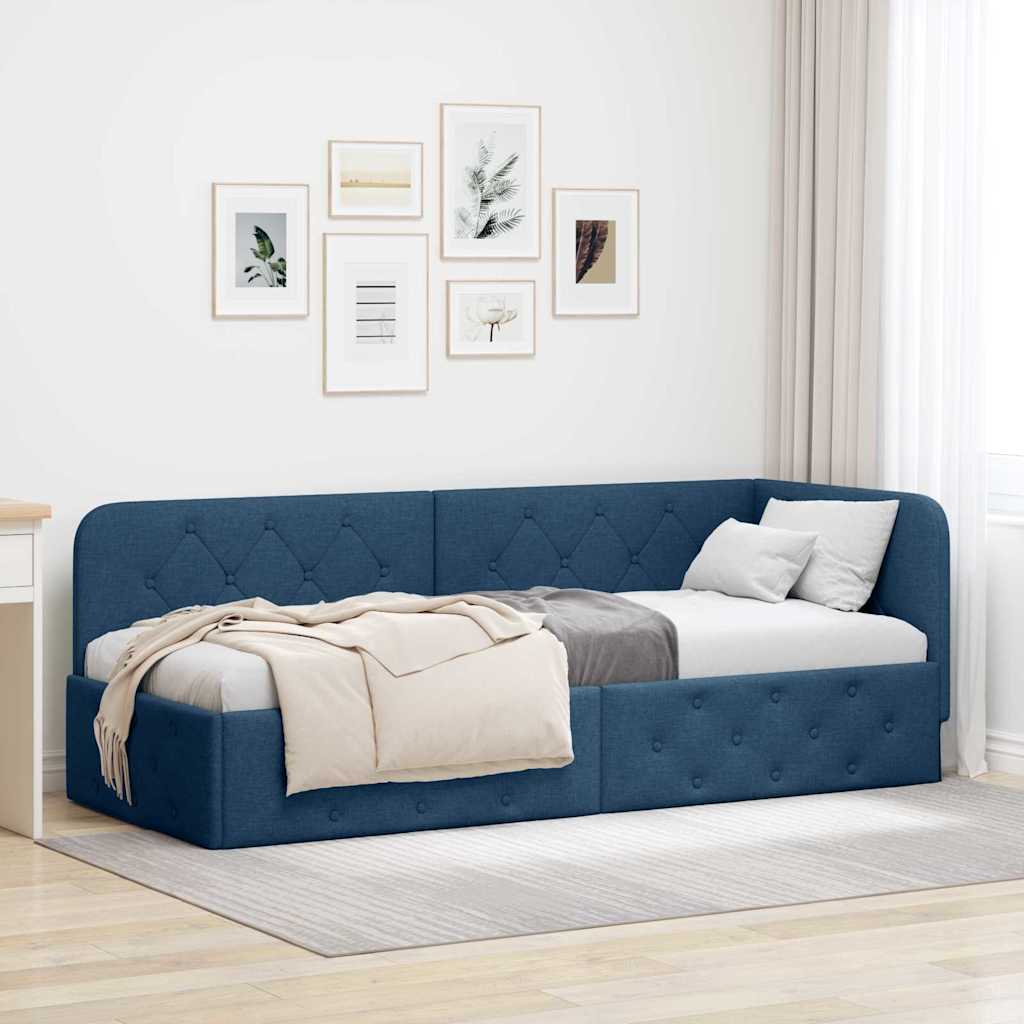 Cadre de lit d'angle avec tête de lit Bleu 80 x 200 cm tissu - XIOS