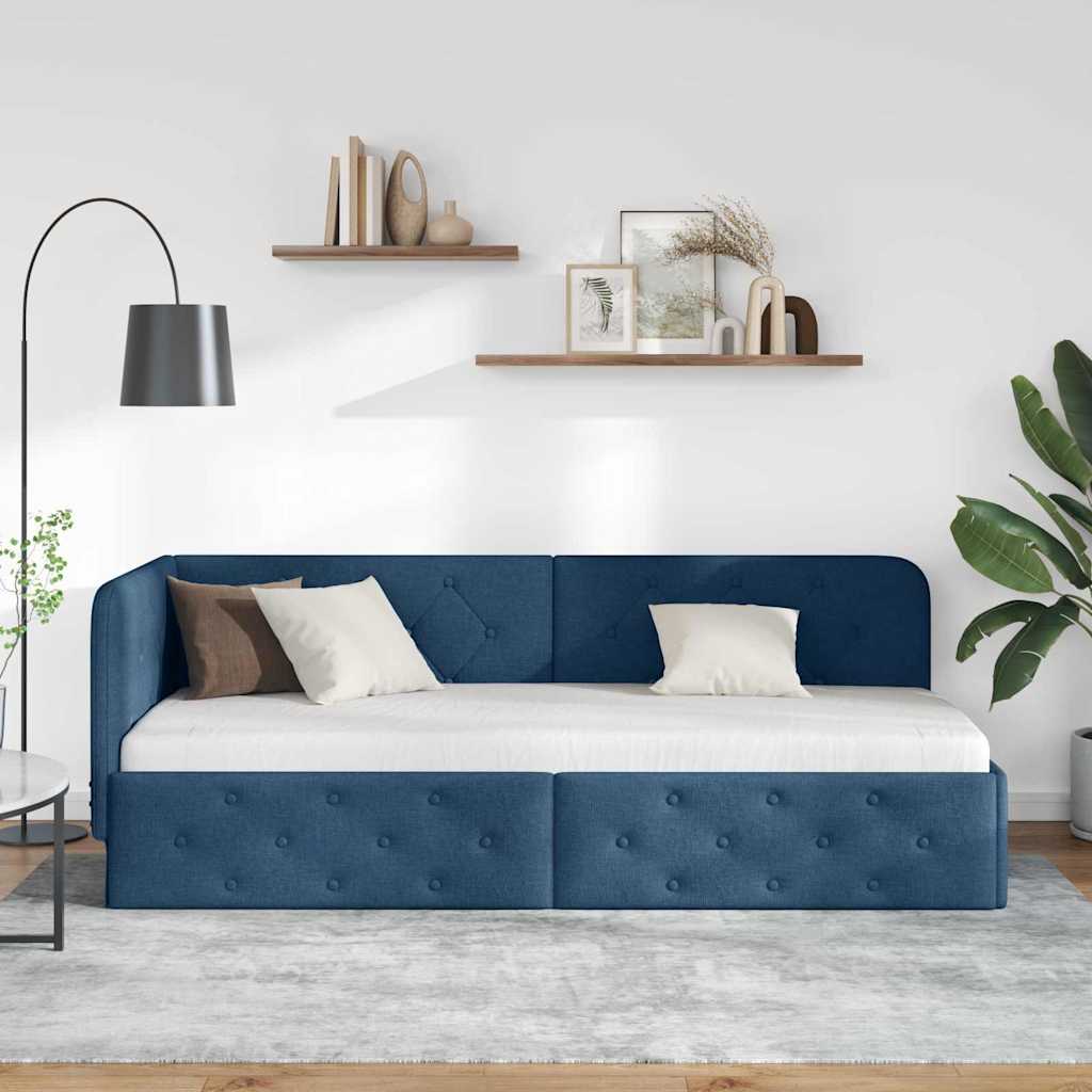 Cadre de lit d'angle avec tête de lit Bleu 80 x 200 cm tissu - XIOS