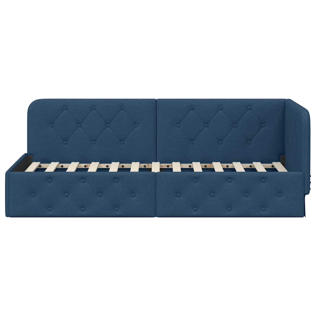 Cadre de lit d'angle avec tête de lit Bleu 80 x 200 cm tissu - XIOS