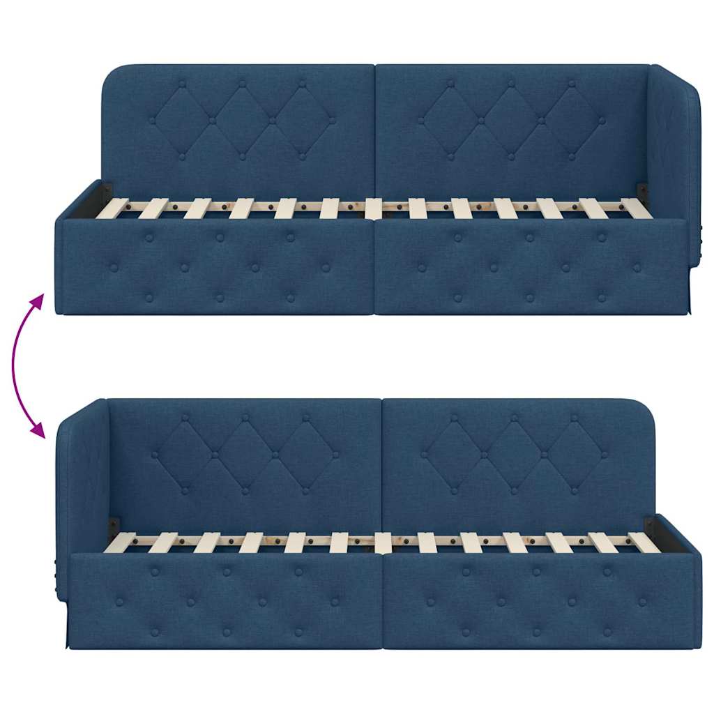 Cadre de lit d'angle avec tête de lit Bleu 80 x 200 cm tissu - XIOS