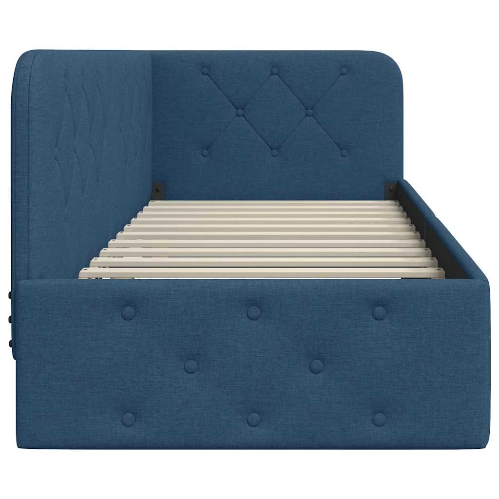 Cadre de lit d'angle avec tête de lit Bleu 80 x 200 cm tissu - XIOS