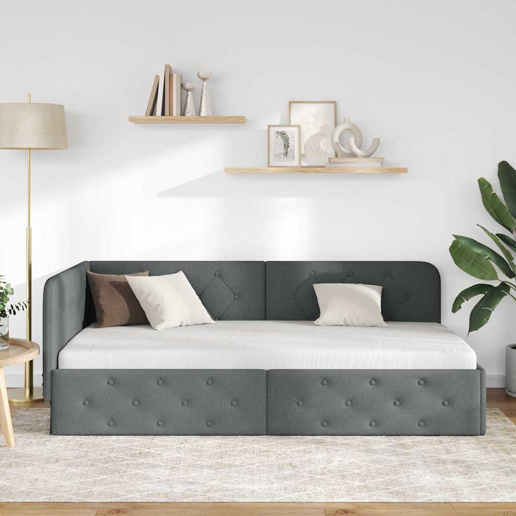 Cadre de lit d'angle Gris foncé 90 x 190 cm tissu - XIOS