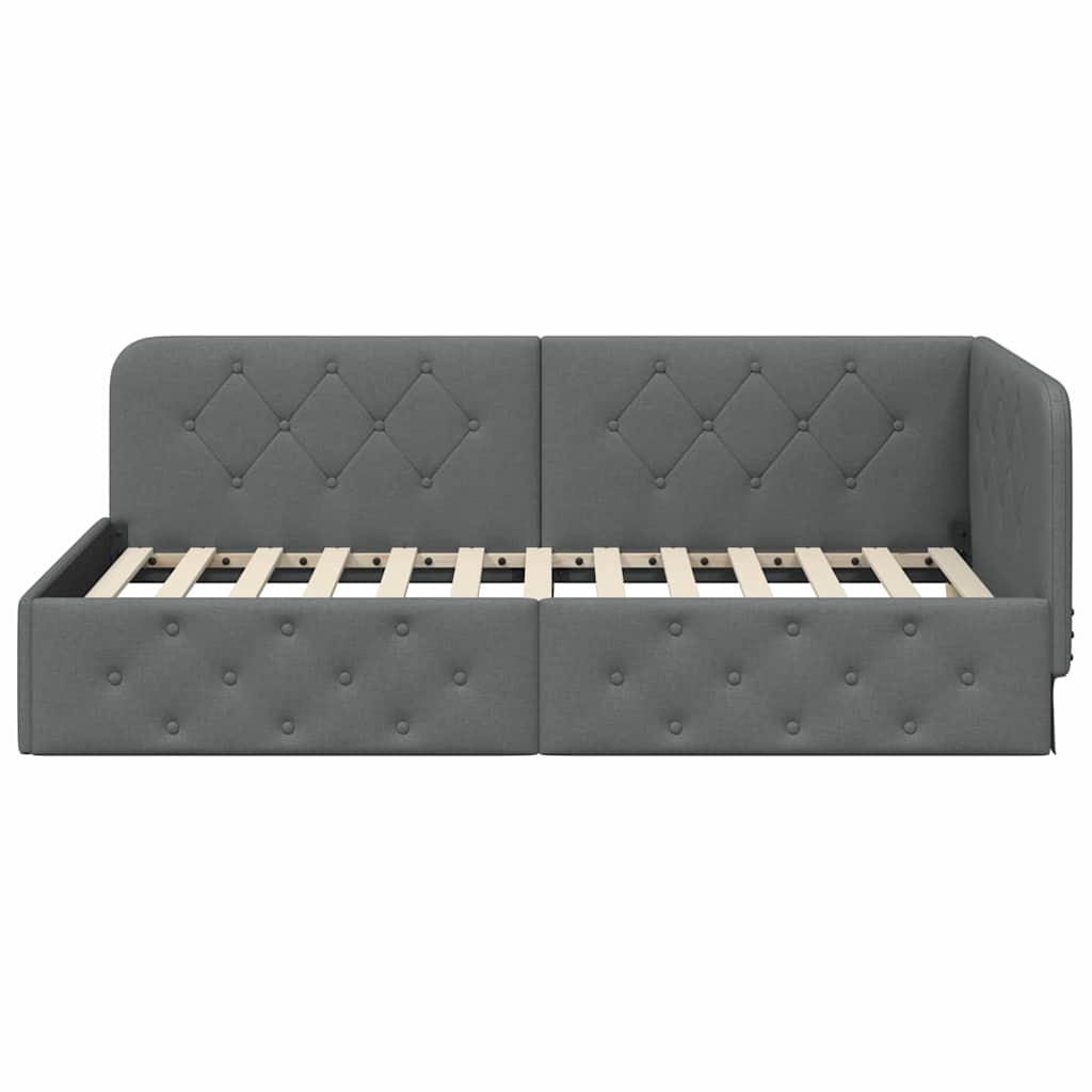 Cadre de lit d'angle Gris foncé 90 x 190 cm tissu - XIOS