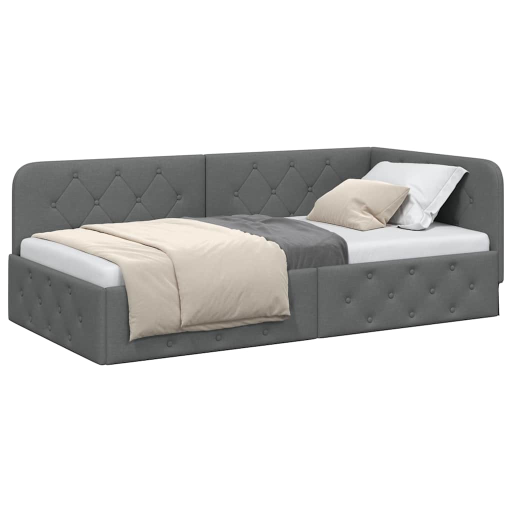 Cadre de lit d'angle Gris foncé 90 x 190 cm tissu - XIOS