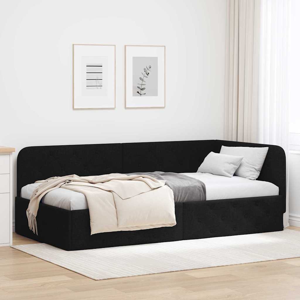 Cadre de lit d'angle avec tête de lit Noir 90 x 190 cm tissu - XIOS