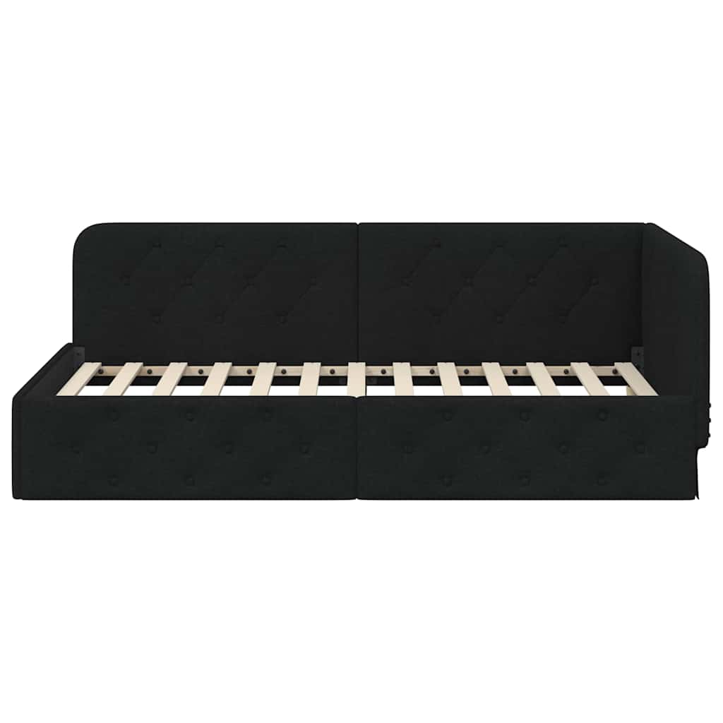 Cadre de lit d'angle avec tête de lit Noir 90 x 190 cm tissu - XIOS