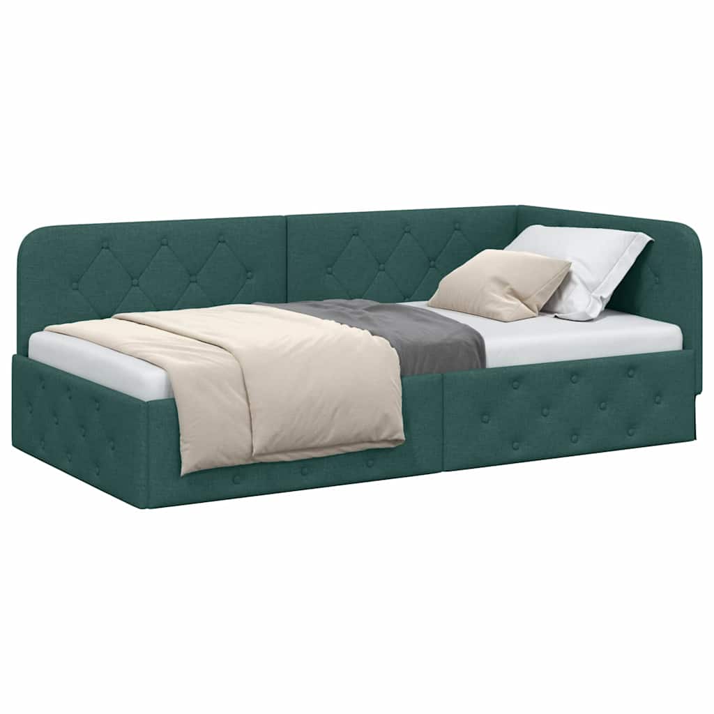 Cadre de lit d'angle Vert foncé 90 x 190 cm tissu - XIOS