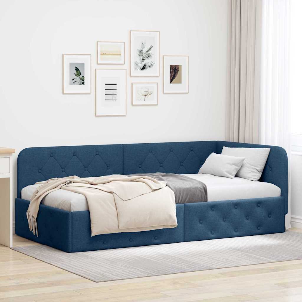 Cadre de lit d'angle avec tête de lit Bleu 90 x 190 cm tissu - XIOS