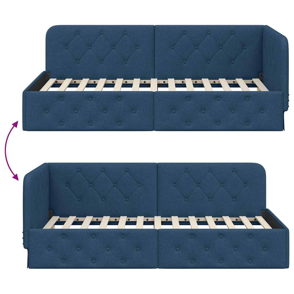 Cadre de lit d'angle avec tête de lit Bleu 90 x 190 cm tissu - XIOS