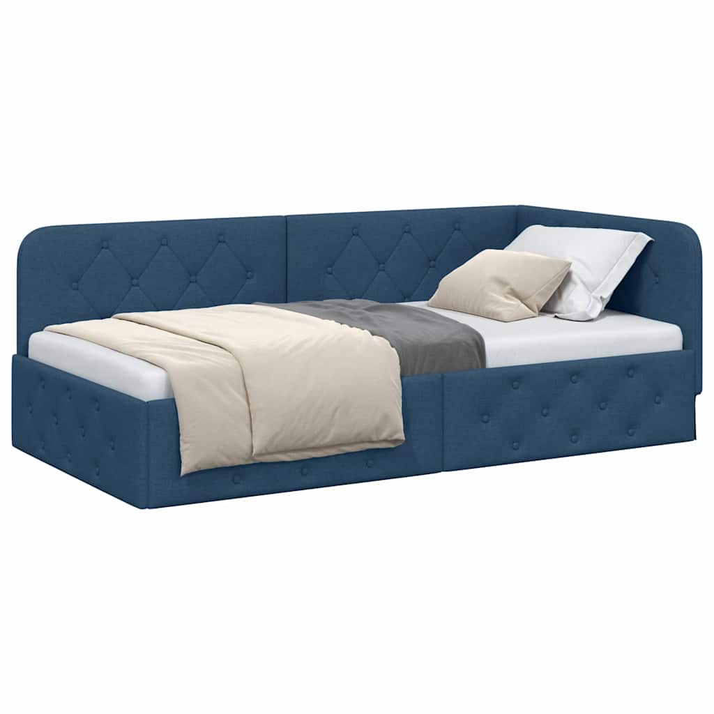 Cadre de lit d'angle avec tête de lit Bleu 90 x 190 cm tissu - XIOS
