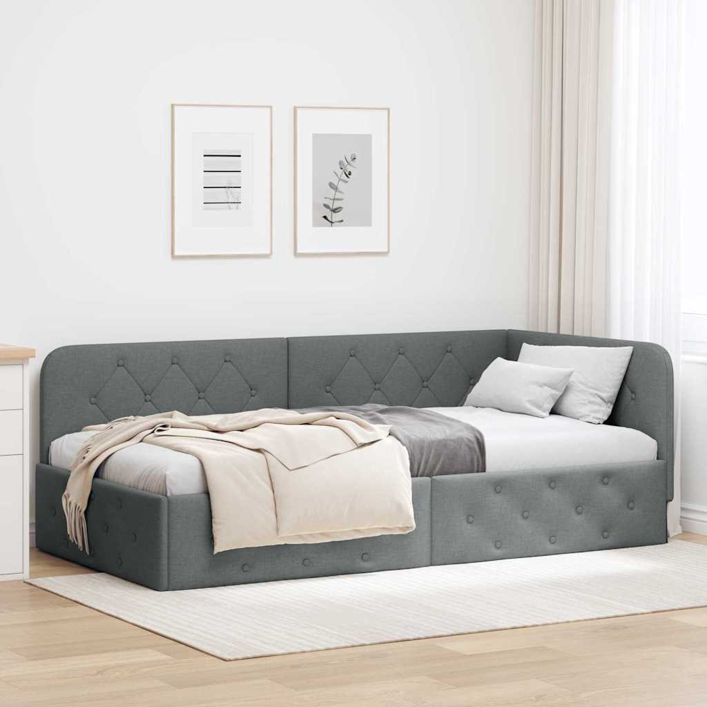 Cadre de lit d'angle Gris foncé 90 x 200 cm tissu - XIOS