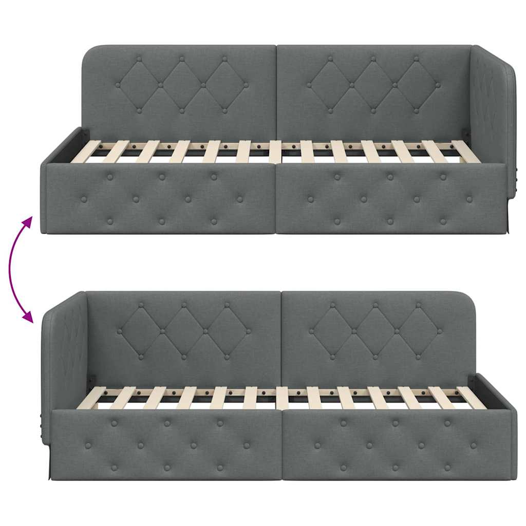 Cadre de lit d'angle Gris foncé 90 x 200 cm tissu - XIOS