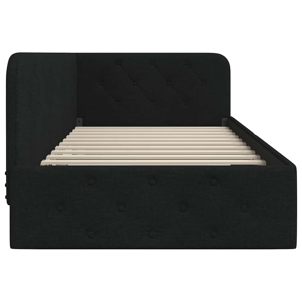 Cadre de lit d'angle avec tête de lit Noir 90 x 200 cm tissu - XIOS