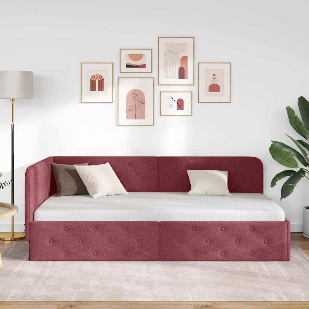 Cadre de lit d'angle Bordeaux 90 x 200 cm tissu - XIOS